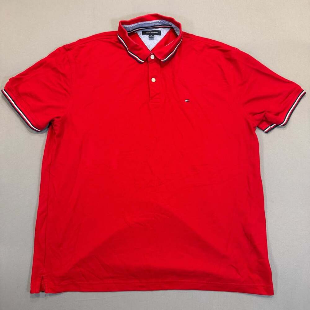 Tommy Hilfiger Striped Collar Polo Size XXL Red Short Sleeve